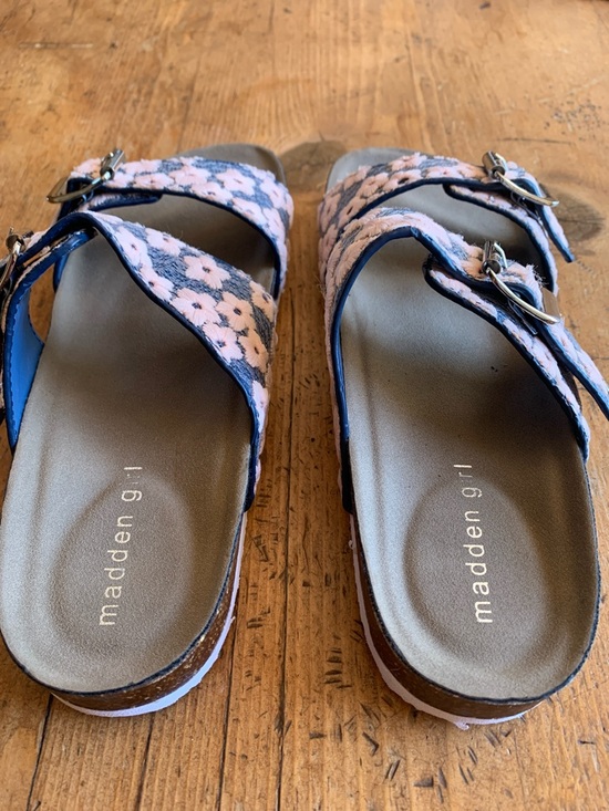 Madden Girl Pink Floral Double-Buckle Slide Sandals - Picture 7 of 16